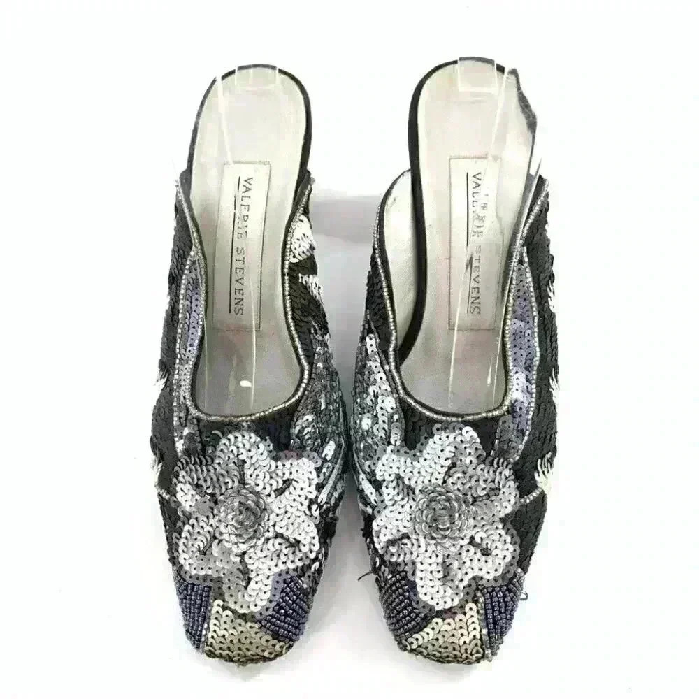 Valerie Stevens heels size 6 garden sequins multicolored mules vintage 80s 90s - Picture 2 of 13